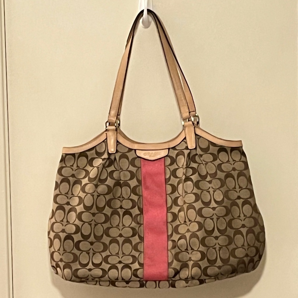 Coach Signature Tote With Pink Stripe Classic & F… - image 1